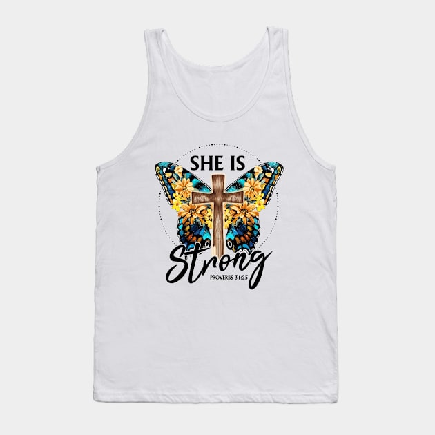 She Is Strong Bible Verse Christian Design Tank Top by PaperMoonGifts